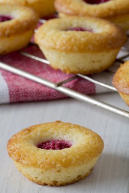 Mini Ahududu ve limon cupcakes üzerinde bir raf - dikey