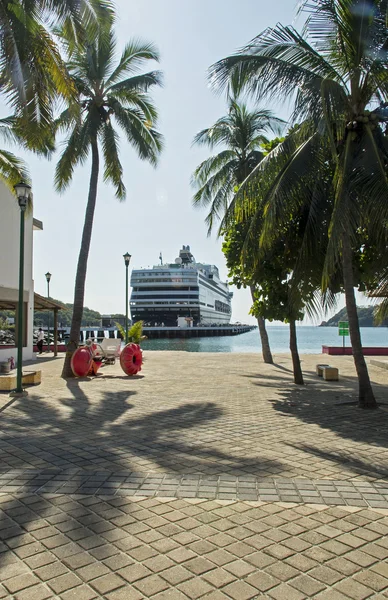 Nave da crociera nel porto tropicale — Foto Stock