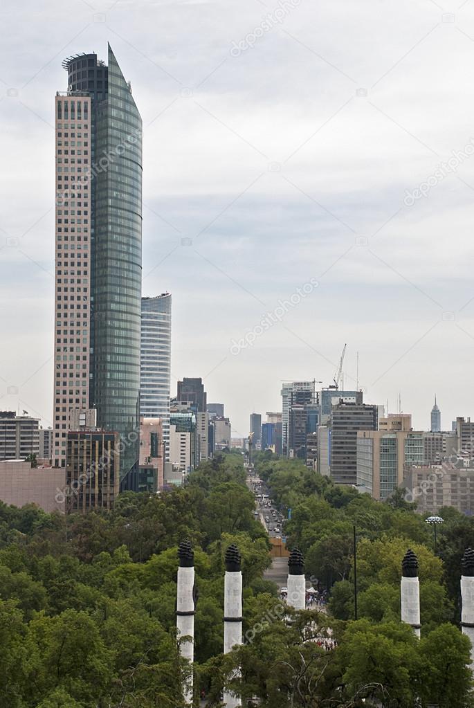 Chapultepec Park with high-rise buildings