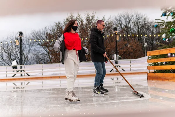 Kiev Kiev Ucrania Enero 2021 Las Chicas Guapas Están Patinando — Foto de Stock