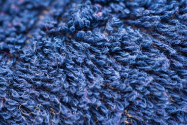 Koyu mavi terry havlu, dokusuna makro