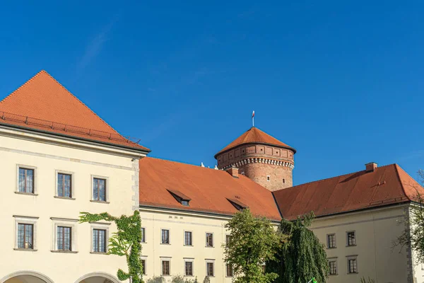 Wawel Kraliyet Kalesi avlusunda Senatör Tower ve tarihi binalar, Krakow, Polonya