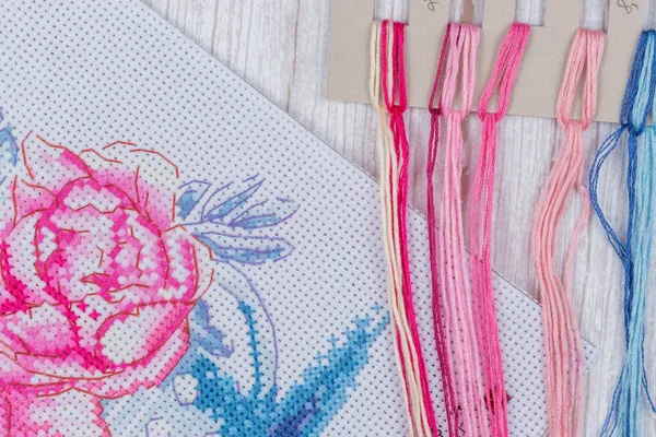 Cross Stitch Art Process Artistic Embroidery Hobbies Entertainment — Stock Photo, Image