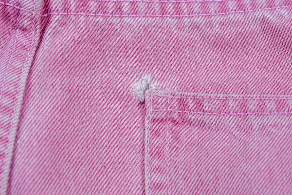 Close Frayed Pink Jeans Pocket Torn Pocket — Stock Photo, Image