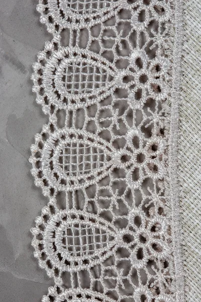 Close Piece Factory Lace Gray Concrete Background — Stock Photo, Image