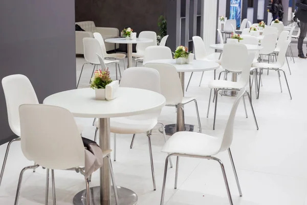Moscow Russia April 2021 Tables Chairs Visitors Exhibition Business Negotiationss — Stock Photo, Image