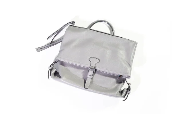 Bolso Mano Gris Eco Leather Office Sobre Fondo Blanco —  Fotos de Stock