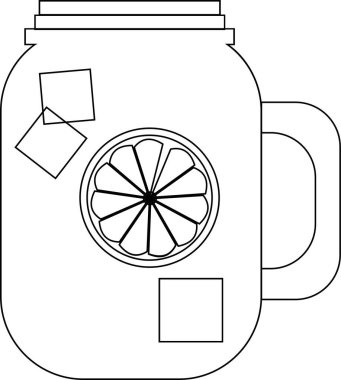 Beyaz arka planda izole edilmiş su, limon ve buz dolu cam kavanoz. Stok vektör illüstrasyonu.
