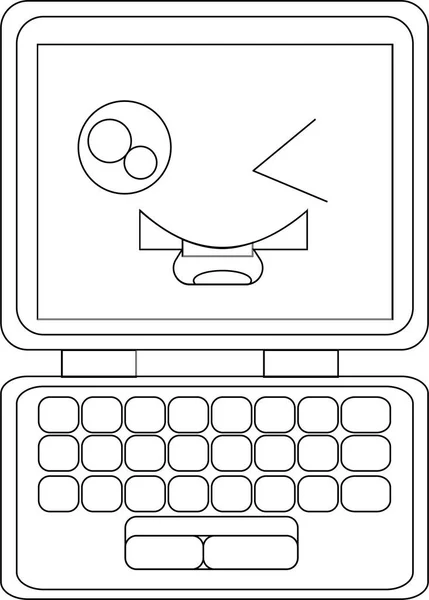 Laptop Med Leende Ansikte Isolerad Vit Bakgrund Platt Illustration Lagervektor — Stock vektor
