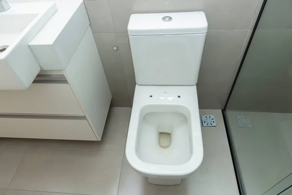 현대식 화장실에 변기의 싱크대와 사이에 — 스톡 사진
