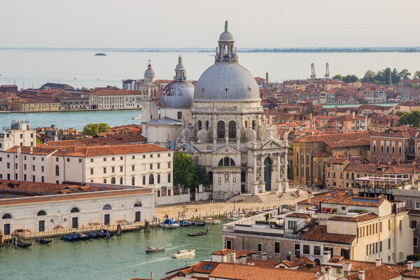 Venice, Italy - June 27, 2014: Cityscape of Venice - bird's eye view from St. Mark's Campanile on Basilica of Santa Maria della Salute