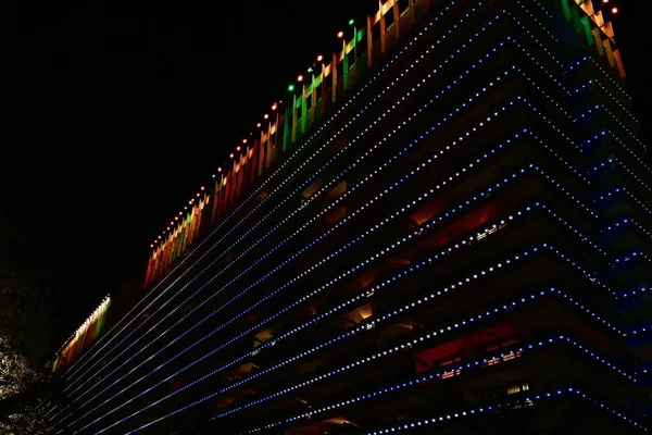 Sochi Rusia Octubre 2020 Iluminación Nocturna Fachada Del Edificio Del —  Fotos de Stock