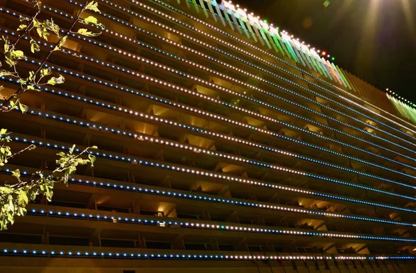 Sochi Russia October 2020 Night Illumination Facade Hotel Building Center — Stock Photo, Image