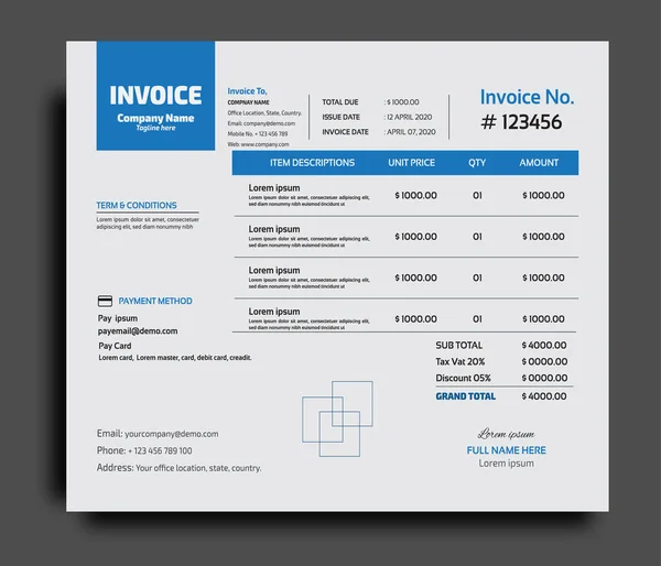 Corporate Business Invoice Design Template — Stock Vector