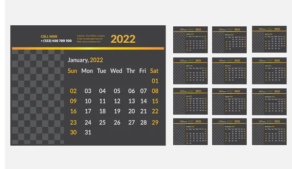 Calendrier 2022 Calendrier 2022 Avec Jours Fériés Calendrier 2022 2025 — Image vectorielle