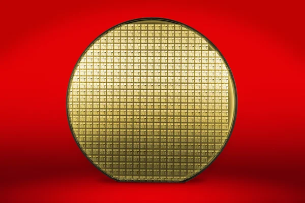 Silicium wafer op rode achtergrond Stockfoto