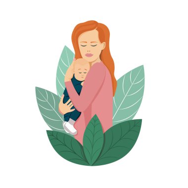 Genç anne bebeğini sevgiyle ve özenle tutuyor..