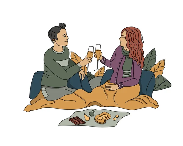Para zakochanych pije szampana — Wektor stockowy