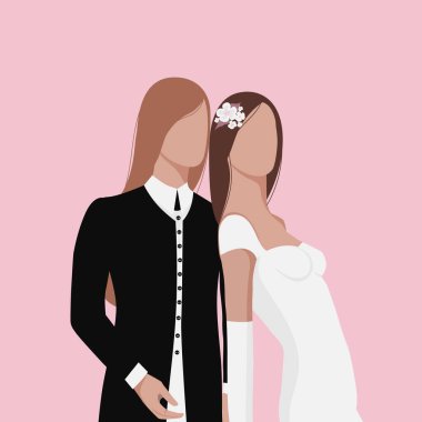 Lezbiyen çift. Düğünde homoseksüel romantik partnerler,
