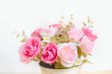 Pastel yapay pembe Gül düğün gelin buketi çiçek tencerede