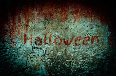 vintage ve vignette sesi ile kirli tuğla duvar üzerinde kanlı leke 