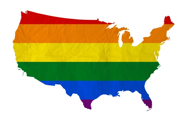 Bandeira do arco-íris nos Estados Unidos da América com texto em papel Vintage — Fotografia de Stock