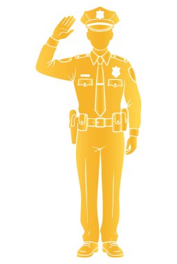Beyaz Arkaplanda Altın Siluet Polis Memuru Selamlaması
