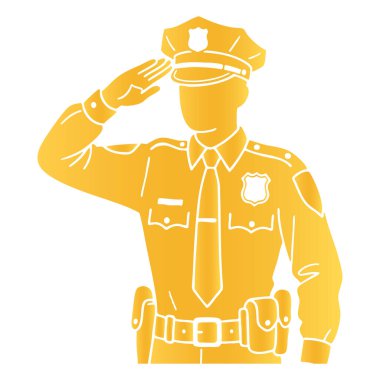 Beyaz Arkaplanda Altın Siluet Polis Memuru Selamlaması