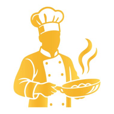 Aşçının Altın Silueti Beyaz Arkaplanda Pan 'la Yemek Pişiriyor