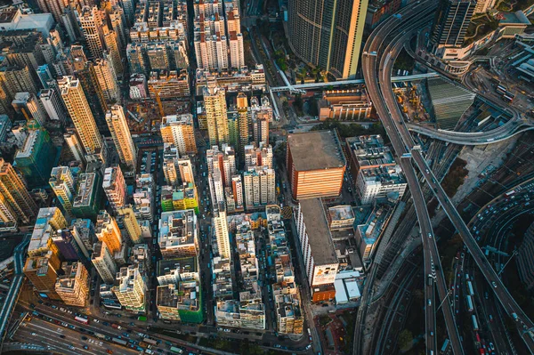 Fantastisk Flygbild Mycket Trångt Hong Kong Gator Stockfoto