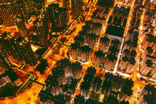 Atemberaubende Luftaufnahme Der Nacht Von Goldenen Wie Straße Hongkong Stockbild