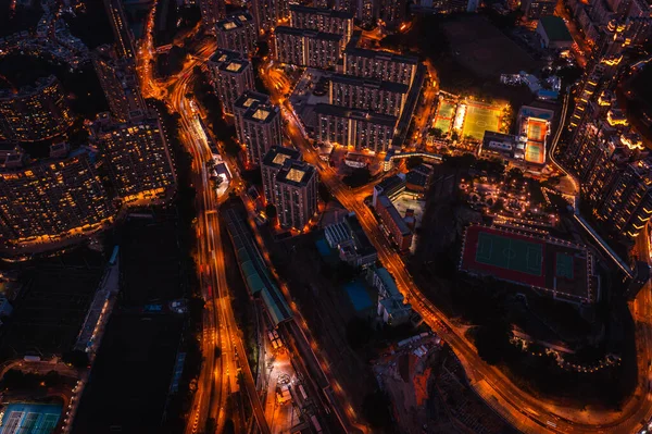 Çok Kalabalık Hong Kong Adası Sokaklarının Çarpıcı Hava Manzarası Telifsiz Stok Fotoğraflar