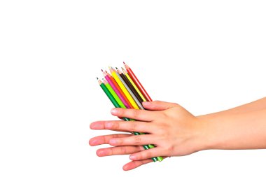 Renkli kalemler ve el