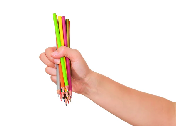 色の鉛筆と手 — ストック写真
