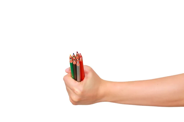Цветные карандаши и рука — стоковое фото