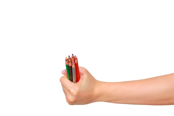 Barevné tužky a rukou — Stock fotografie