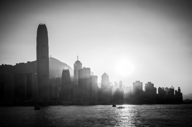 Hong Kong şehir ve Binalar siyah ve beyaz