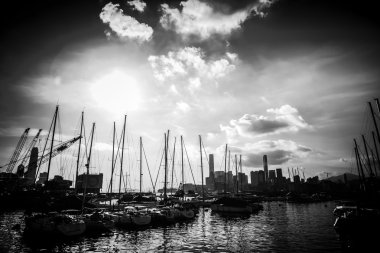 Hong Kong şehir ve Binalar siyah ve beyaz