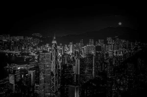 Cidade de Hong Kong e Edifícios Preto e Branco — Fotografia de Stock