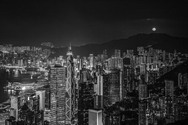 Hong Kong City and Buildings Black and White