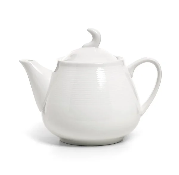 Білий Порцеляновий Чайник Ізольований Білому Тлі Керамічний Посуд — стокове фото
