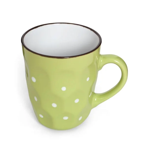 Яркие Веселые Керамические Кружку Чая Кофе Молока Сока Изолированы Белом — стоковое фото