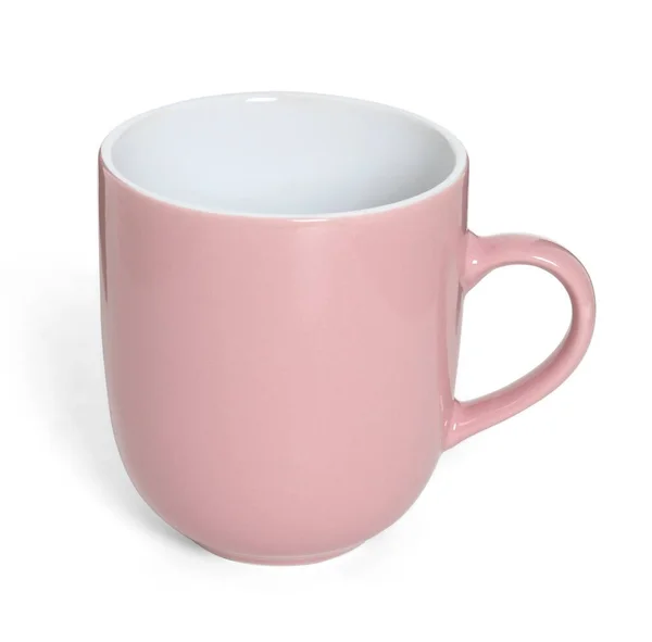 粉红陶瓷杯 用于茶 牛奶或其他白色背景的饮料 — 图库照片
