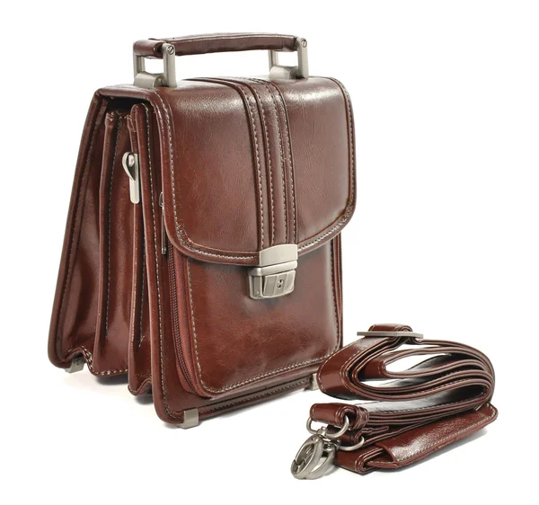 Brown leather man's bag on white background — Stock Photo, Image