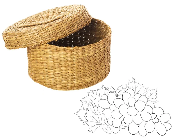 Woven straw basket with lid ajar on white background — Stock Photo, Image