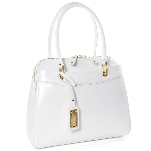 Beyaz izole kadın beyaz deri çanta