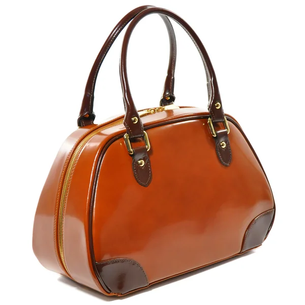 Kahverengi parlak kadın deri çanta — Stok fotoğraf