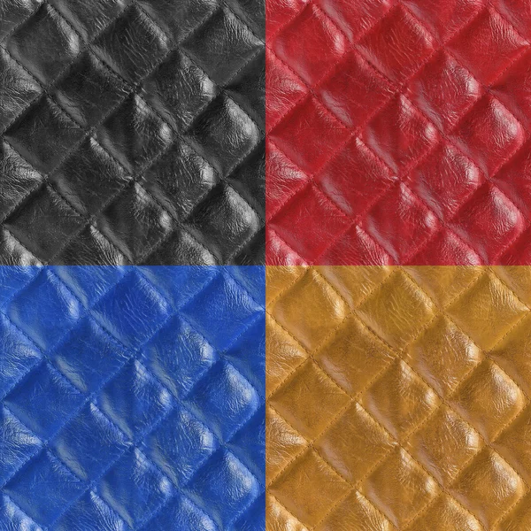 Set of leather seamless patterns. Black, red, blue, brown — Stock Photo, Image