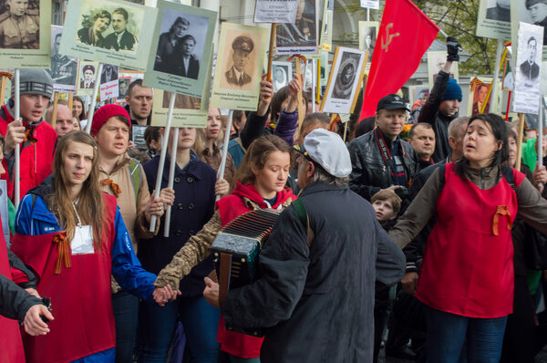 Russia, St. Petersburg - MAY 9: parade of immortal regiment, the memory of soldiers in Great Patriotic War ( World War II ). 2014