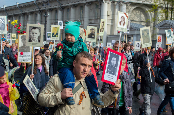 Russia, St. Petersburg - MAY 9: parade of immortal regiment, the memory of soldiers in Great Patriotic War ( World War II ). 2014